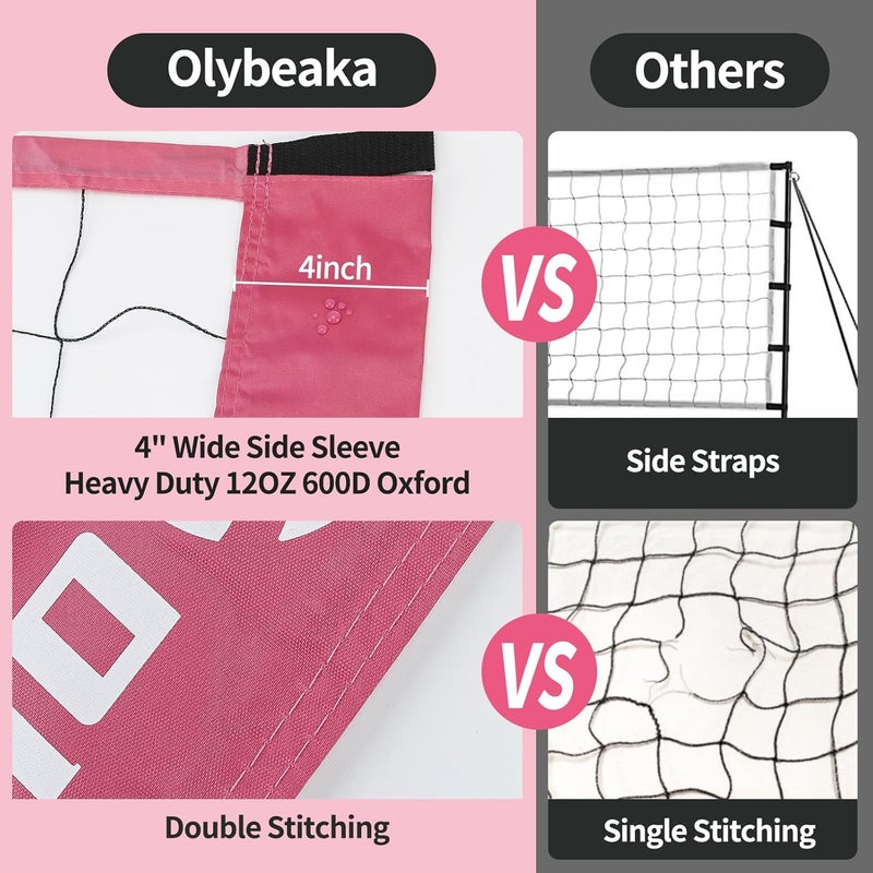 Olybeaka 20FT Outdoor Volleyball Net Set System for Backyard Beach with Anti-Sagging Net, Iron Adjustable Height Poles, Soft PU Volleyball and Pump, Carry Bag - Instant Set Up & Durable - Image 2